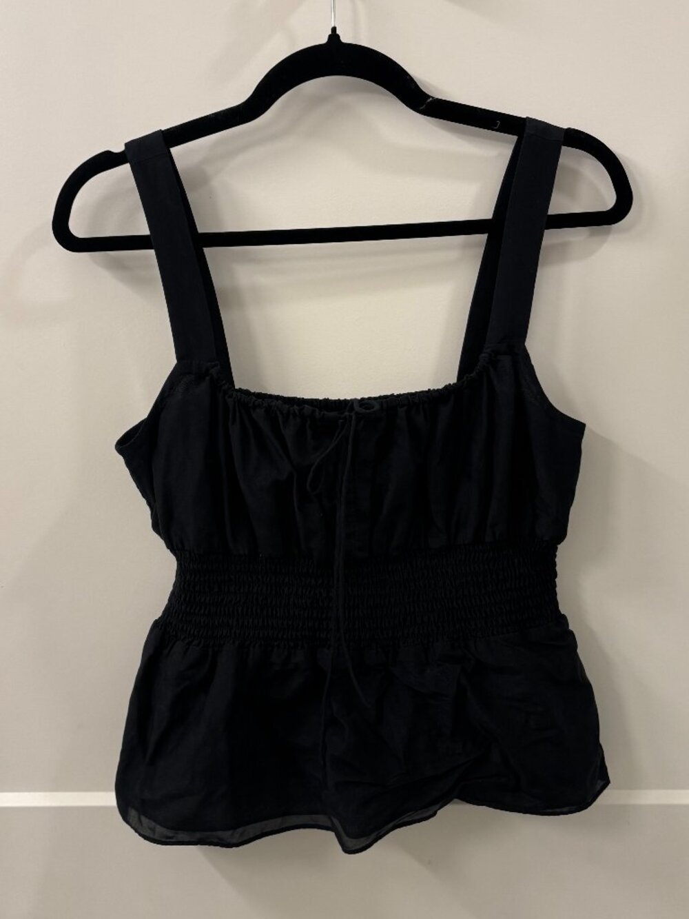 J.Crew Smocked Waist Cotton Silk Peplum Tank Top – Black – Size Small